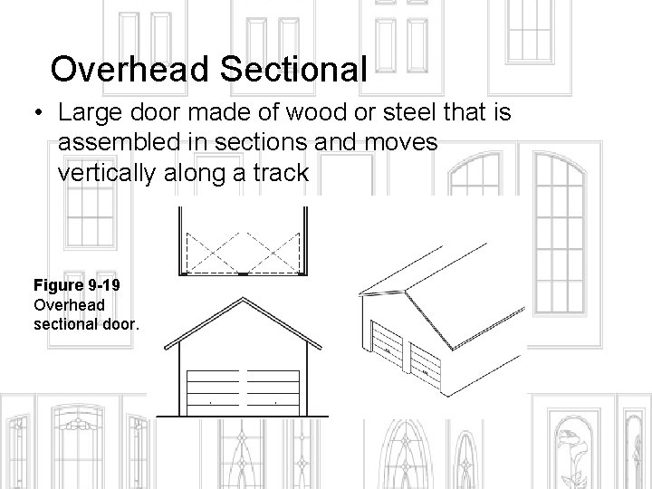 Overhead Sectional • Large door made of wood or steel that is assembled in