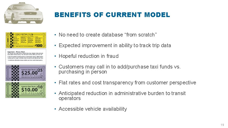 BENEFITS OF CURRENT MODEL • No need to create database “from scratch” • Expected