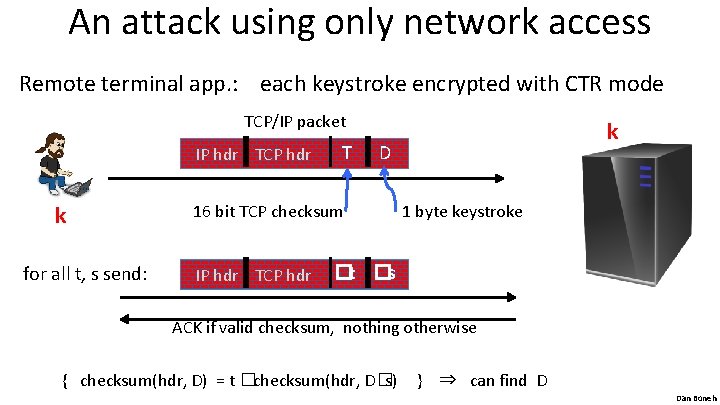 An attack using only network access Remote terminal app. : each keystroke encrypted with