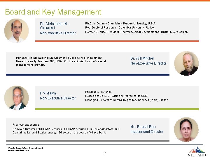 Board and Key Management Dr. Christopher M. Cimarusti Non-executive Director Ph. D. in Organic Board and Key Management Dr. Christopher M. Cimarusti Non-executive Director Ph. D. in Organic