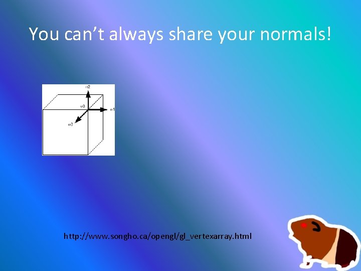 You can’t always share your normals! http: //www. songho. ca/opengl/gl_vertexarray. html 