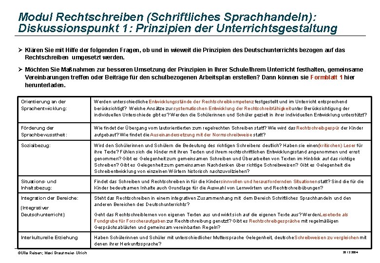 Modul Rechtschreiben (Schriftliches Sprachhandeln): Diskussionspunkt 1: Prinzipien der Unterrichtsgestaltung Ø Klären Sie mit Hilfe