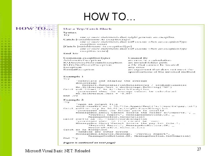 HOW TO… Microsoft Visual Basic. NET: Reloaded 27 