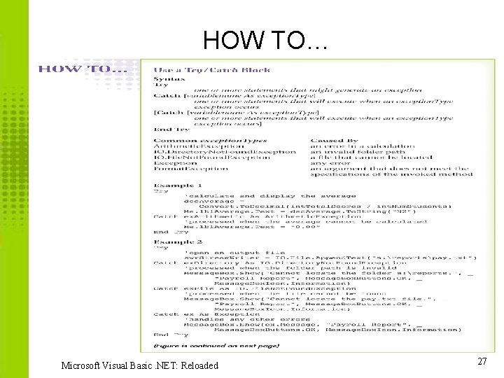 HOW TO… Microsoft Visual Basic. NET: Reloaded 27 