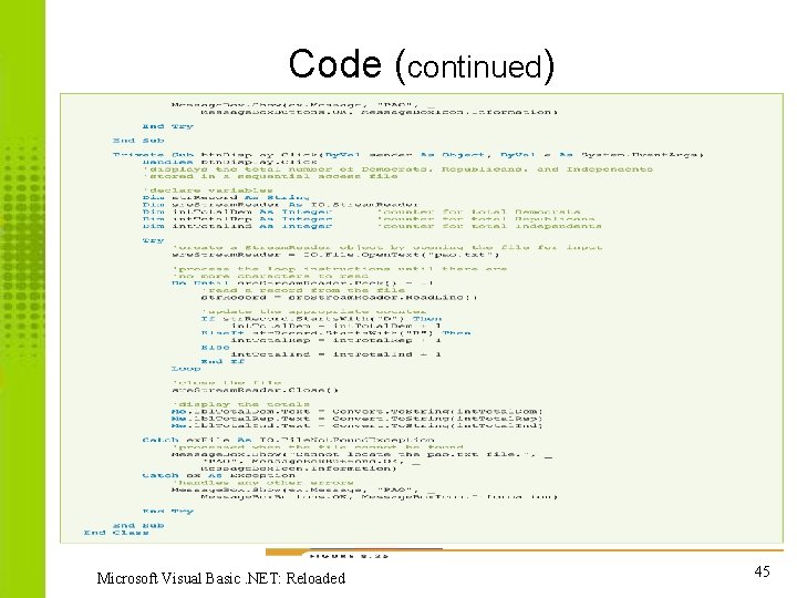 Code (continued) Microsoft Visual Basic. NET: Reloaded 45 