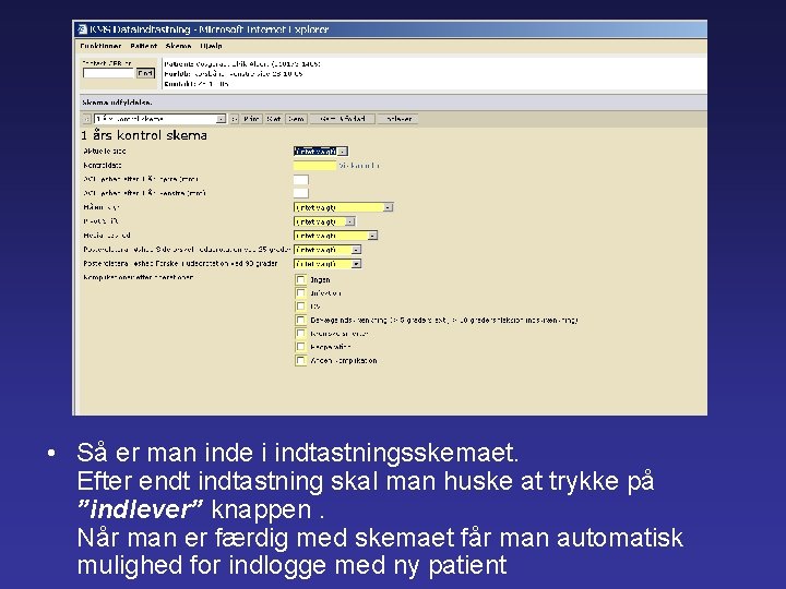  • Så er man inde i indtastningsskemaet. Efter endt indtastning skal man huske