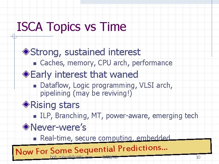 ISCA Topics vs Time Strong, sustained interest n Caches, memory, CPU arch, performance Early