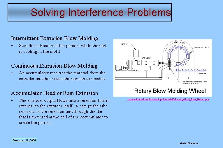 Solving Interference Problems Intermittent Extrusion Blow Molding • Stop the extrusion of the parison