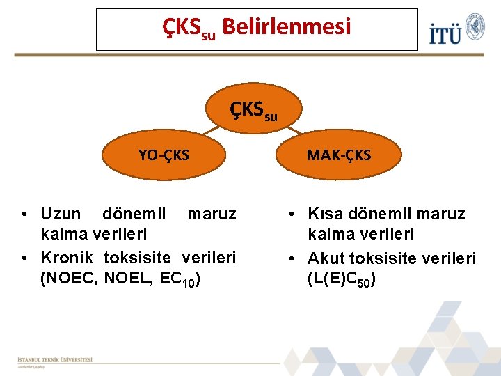 ÇKSsu Belirlenmesi ÇKSsu YO-ÇKS • Uzun dönemli maruz kalma verileri • Kronik toksisite verileri