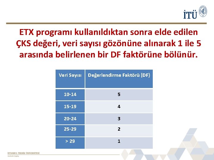 ETX programı kullanıldıktan sonra elde edilen ÇKS değeri, veri sayısı gözönüne alınarak 1 ile