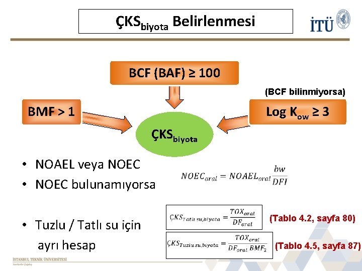 ÇKSbiyota Belirlenmesi BCF (BAF) ≥ 100 (BCF bilinmiyorsa) BMF > 1 Log Kow ≥