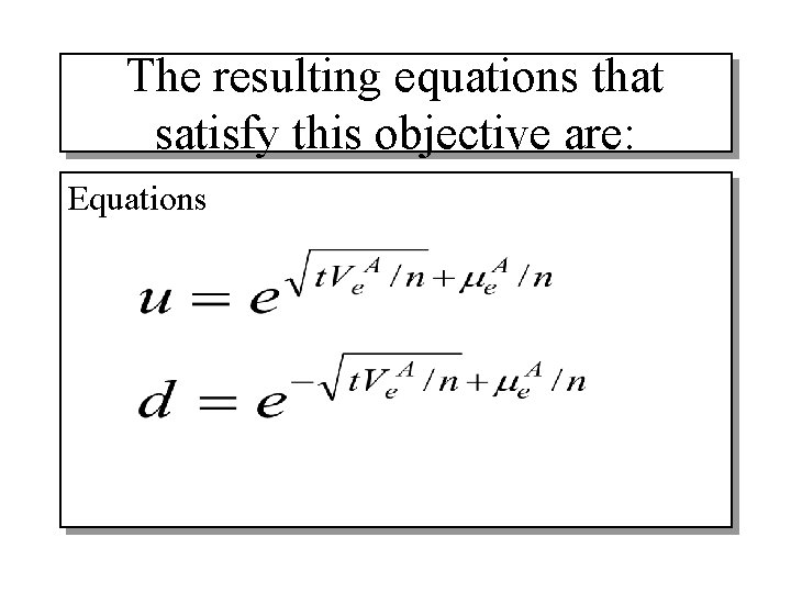 The resulting equations that satisfy this objective are: Equations 