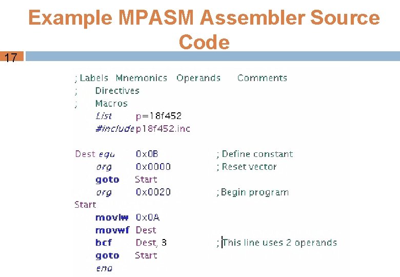 17 Example MPASM Assembler Source Code 
