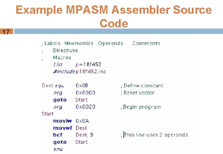 17 Example MPASM Assembler Source Code 17 Example MPASM Assembler Source Code