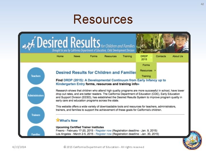 48 Resources 4/23/2014 © 2015 California Department of Education - All rights reserved 