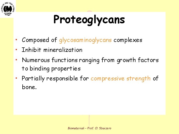 Proteoglycans • Composed of glycosaminoglycans complexes • Inhibit mineralization • Numerous functions ranging from