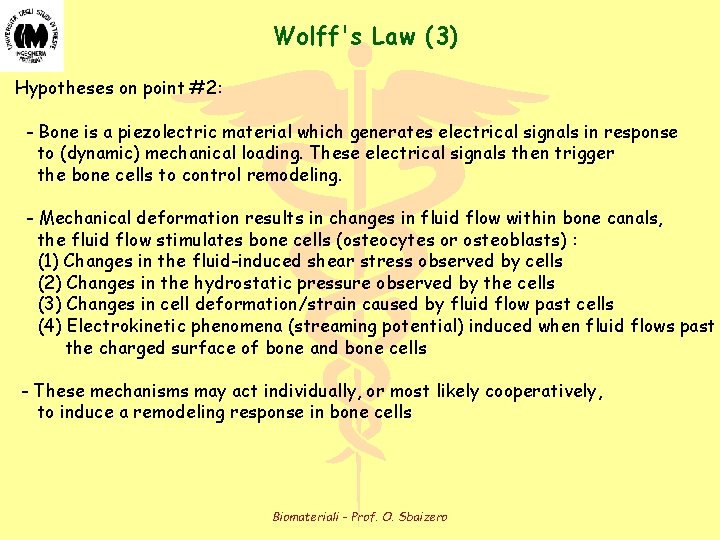 Wolff's Law (3) Hypotheses on point #2: - Bone is a piezolectric material which