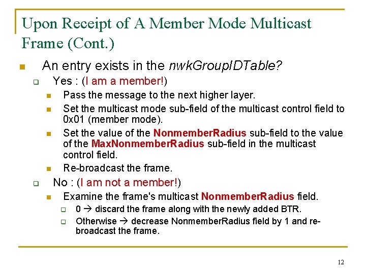 Upon Receipt of A Member Mode Multicast Frame (Cont. ) An entry exists in