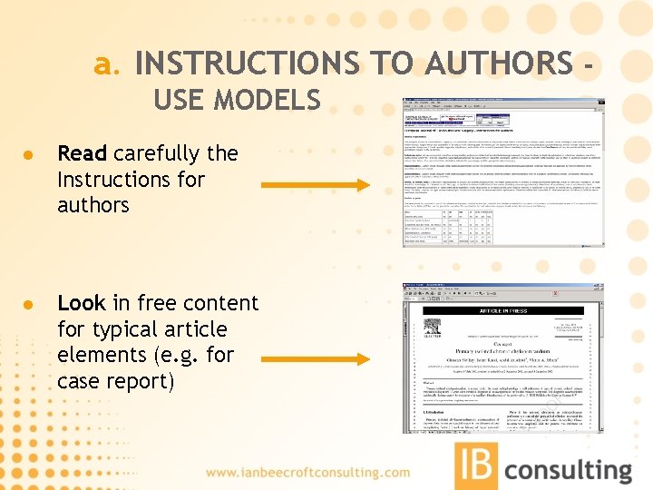 a. INSTRUCTIONS TO AUTHORS USE MODELS l Read carefully the Instructions for authors l