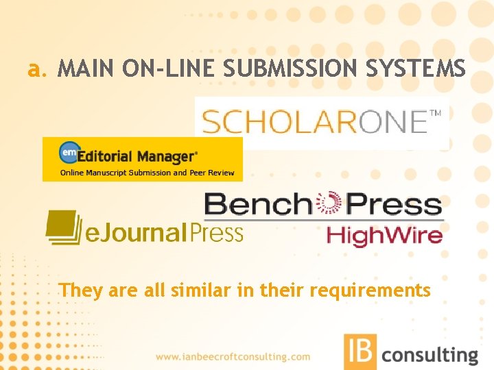 a. MAIN ON-LINE SUBMISSION SYSTEMS They are all similar in their requirements 