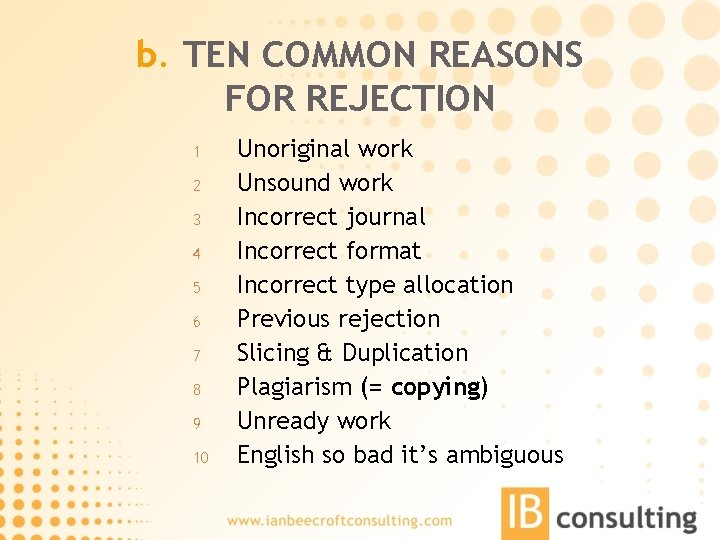 b. TEN COMMON REASONS FOR REJECTION 1 2 3 4 5 6 7 8