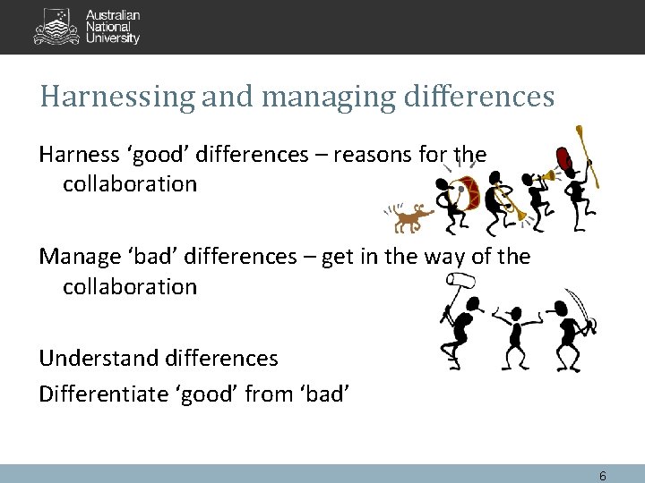 Harnessing and managing differences Harness ‘good’ differences – reasons for the collaboration Manage ‘bad’