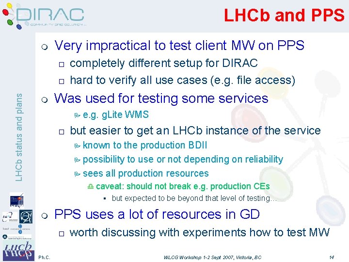 LHCb and PPS m Very impractical to test client MW on PPS o LHCb