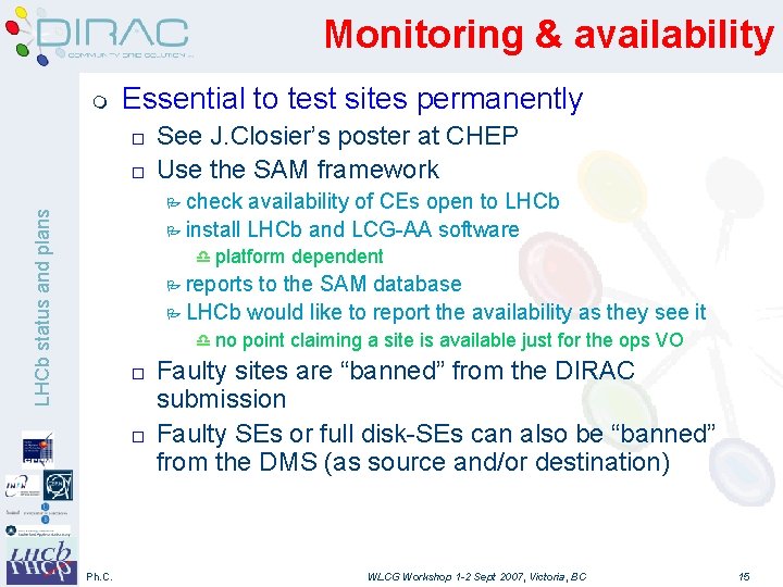 Monitoring & availability m Essential to test sites permanently o o See J. Closier’s