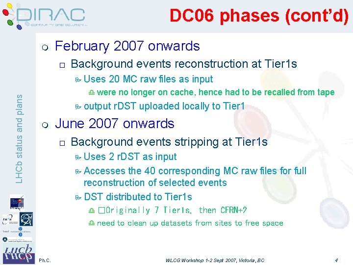 DC 06 phases (cont’d) m February 2007 onwards o Background events reconstruction at Tier