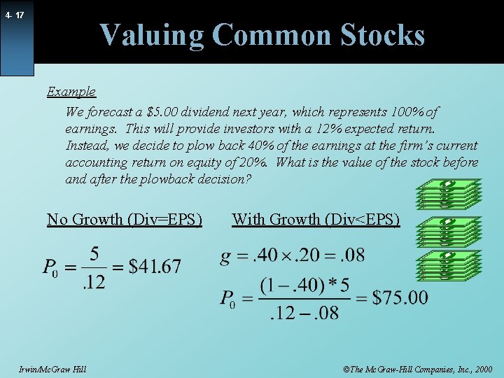 4 - 17 Valuing Common Stocks Example We forecast a $5. 00 dividend next