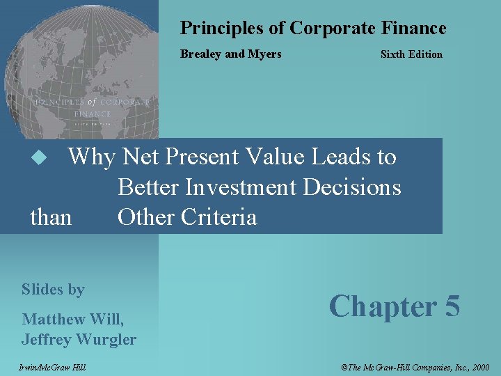 Principles of Corporate Finance Brealey and Myers Sixth Edition Why Net Present Value Leads