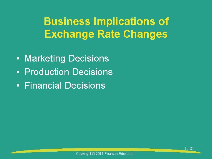Business Implications of Exchange Rate Changes • Marketing Decisions • Production Decisions • Financial