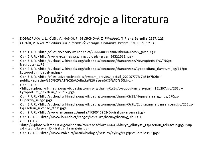 Použité zdroje a literatura • • DOBRORUKA, L. J. , CÍLEK, V. , HASCH,
