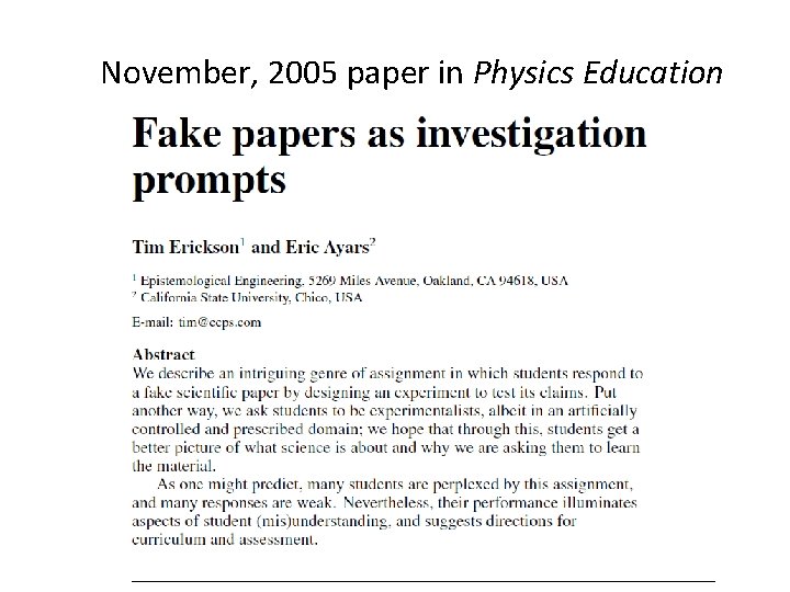 November, 2005 paper in Physics Education 