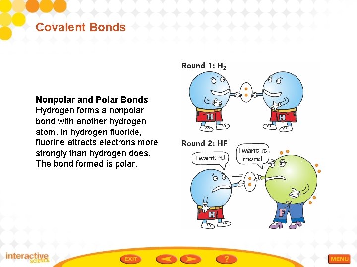 Covalent Bonds Nonpolar and Polar Bonds Hydrogen forms a nonpolar bond with another hydrogen