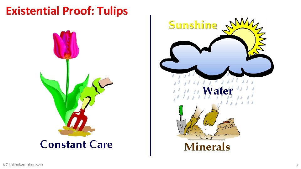 Ethics Existential Proof: Tulips Sunshine Water Constant Care ©Christian. Eternalism. com Minerals 4 