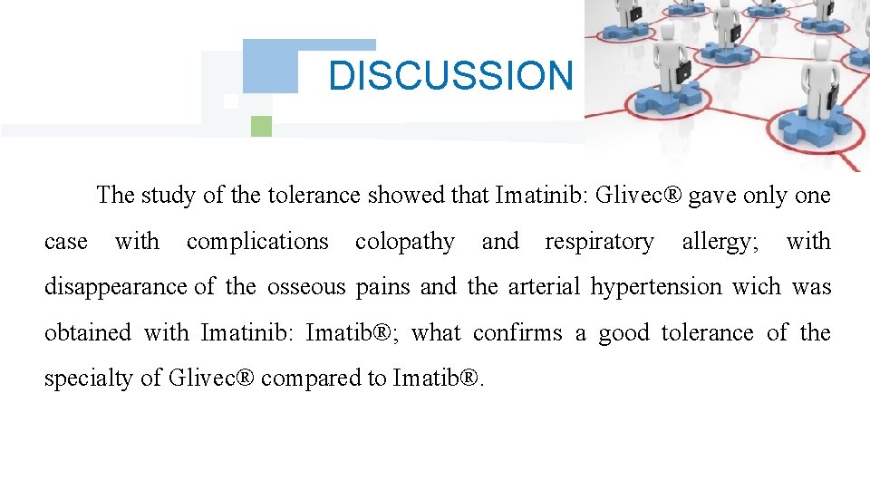 DISCUSSION The study of the tolerance showed that Imatinib: Glivec® gave only one case