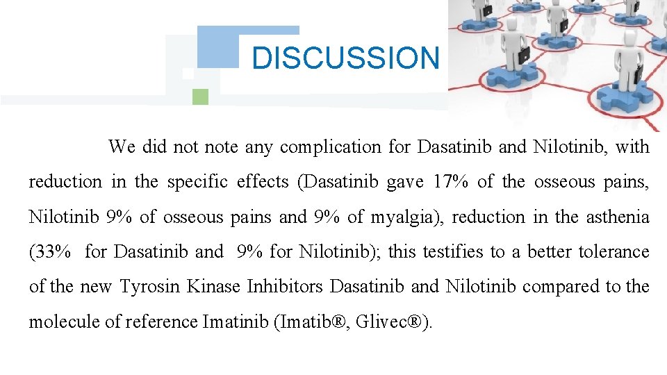 DISCUSSION We did note any complication for Dasatinib and Nilotinib, with reduction in the