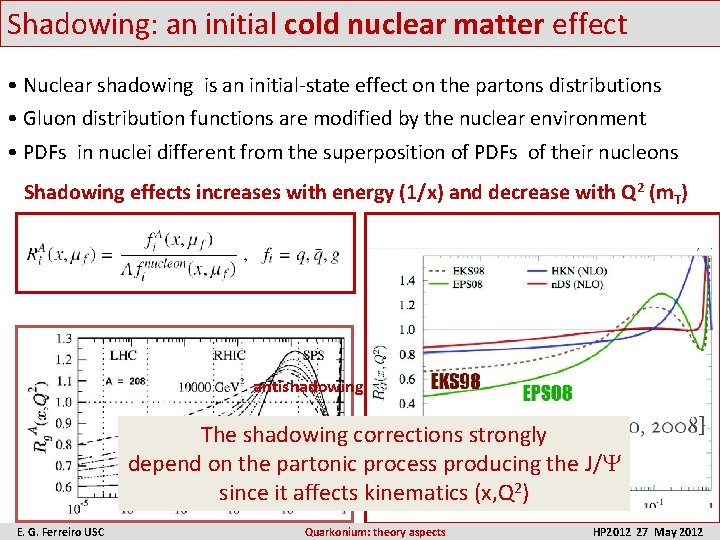 Shadowing: an initial cold nuclear matter effect • Nuclear shadowing is an initial-state effect