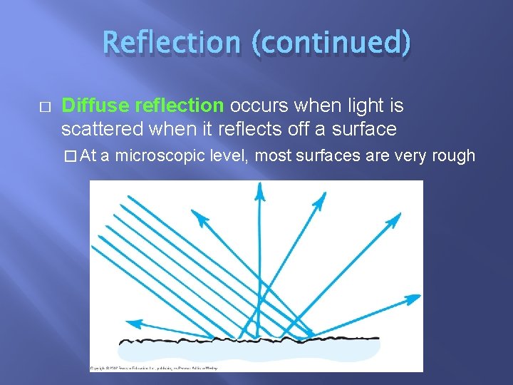 Reflection (continued) � Diffuse reflection occurs when light is scattered when it reflects off