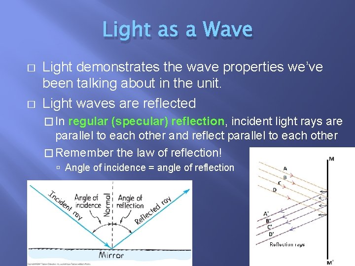 Light as a Wave � � Light demonstrates the wave properties we’ve been talking