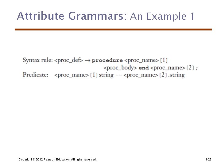 Attribute Grammars: An Example 1 Copyright © 2012 Pearson Education. All rights reserved. 1