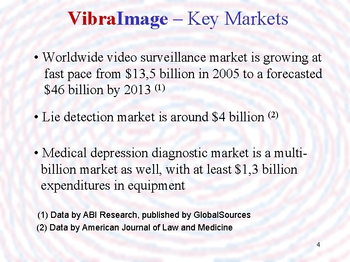 Vibra. Image – Key Markets • Worldwide video surveillance market is growing at fast