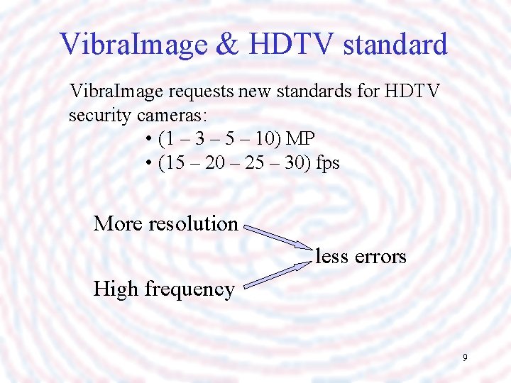 Vibra. Image & HDTV standard Vibra. Image requests new standards for HDTV security cameras: