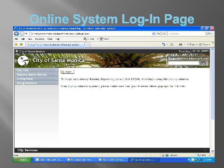 Online System Log-In Page Online System Log-In Page