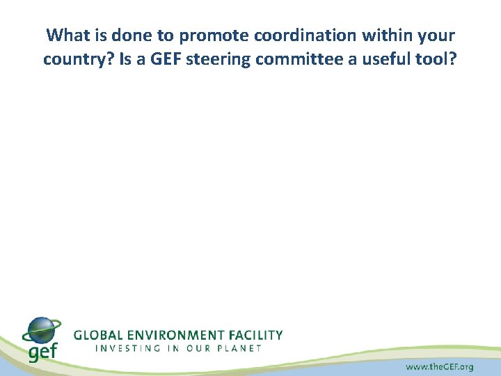 What is done to promote coordination within your country? Is a GEF steering committee