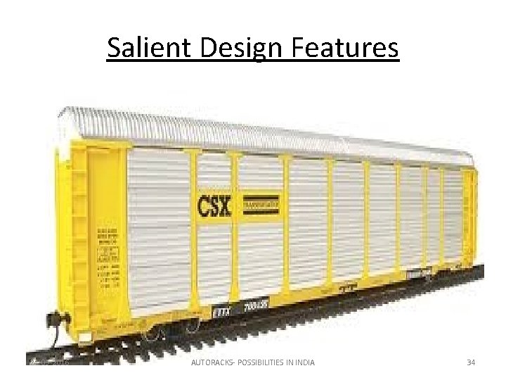 Salient Design Features 24 -09 -2016 AUTORACKS- POSSIBILITIES IN INDIA 34 