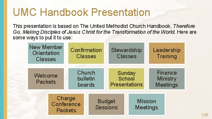 UMC Handbook Presentation This presentation is based on The United Methodist Church Handbook, Therefore