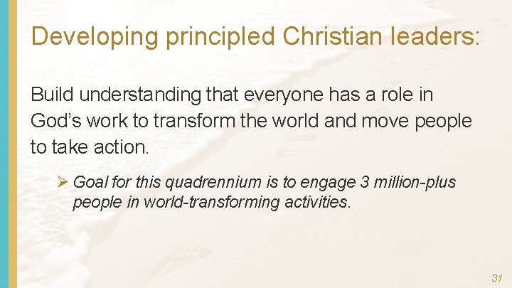 Developing principled Christian leaders: Build understanding that everyone has a role in God’s work