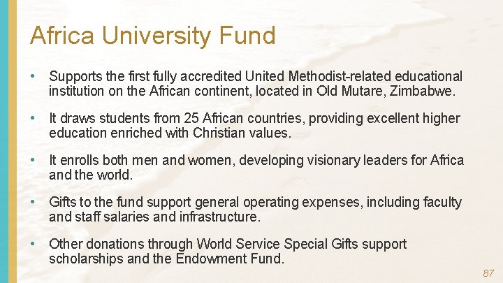 Africa University Fund • Supports the first fully accredited United Methodist-related educational institution on